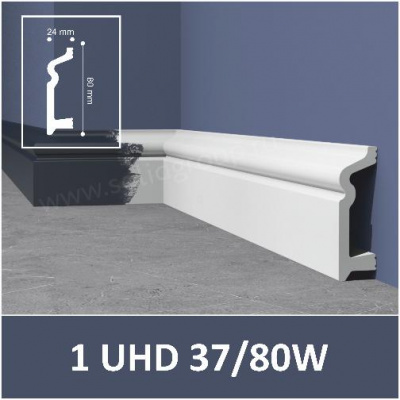 1 UHD 37/80W 2м Плинтус напольный из полимера ультравысокой плотности Белый (8 шт.)